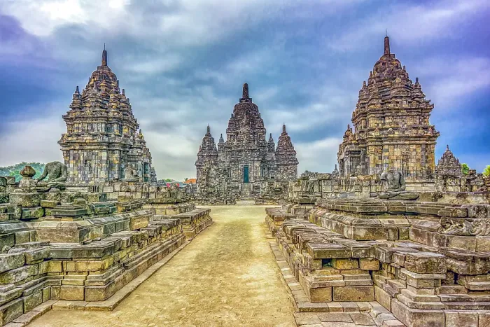 Framed Print : Candi Prambanan, Java, Indonesia. Wide angle landscape view of some of the more than 500 temples of the ancient Hindu temples
