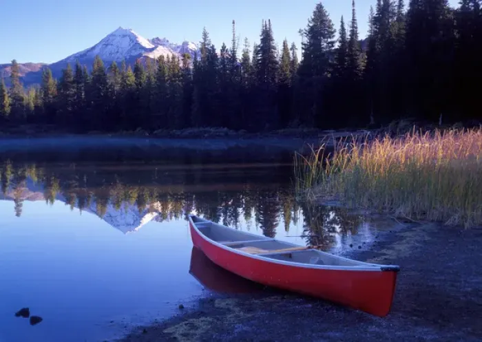 Framed Print : A canoe along the banks of Sparks Lake in the Oregon Cascades Framed Print : A canoe along the banks of Sparks Lake in the Oregon Cascades