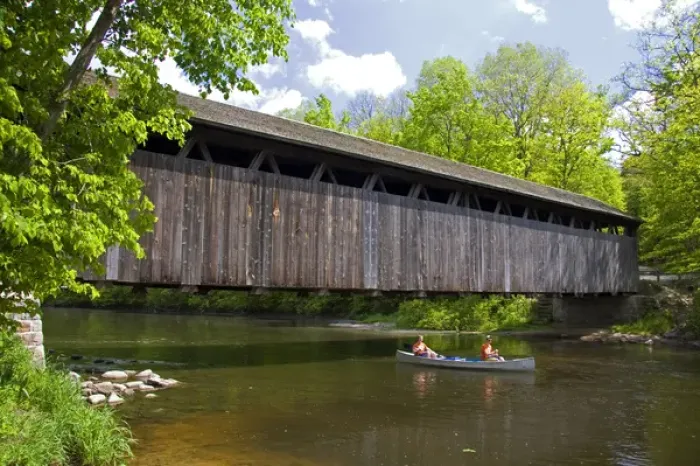 Framed Print : Canoe passing under the Whites Bridge on the Flat River in Keene Township, Michigan Framed Print : Canoe passing under the Whites Bridge on the Flat River in Keene Township, Michigan
