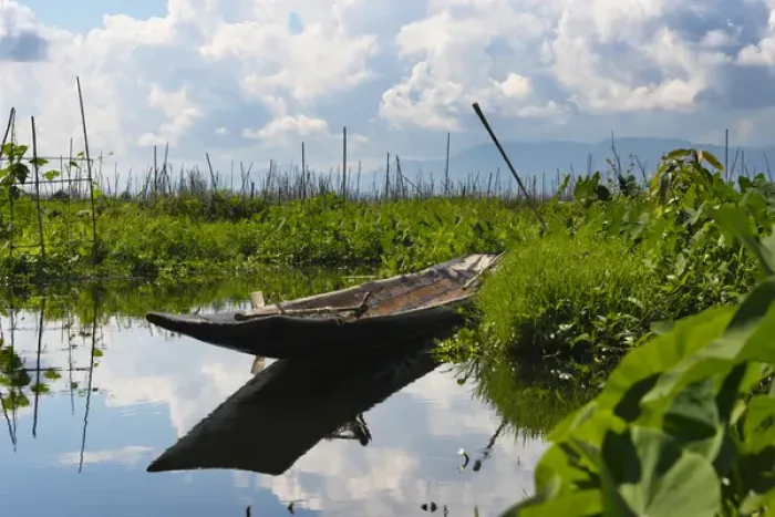 Framed Print : Canoe withe floating farm on Inle Lake, Shan State, Myanmar