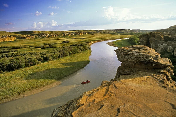 Canoeing on the Milk River at Writing on Stone Provincial Park in Alberta Canada MR