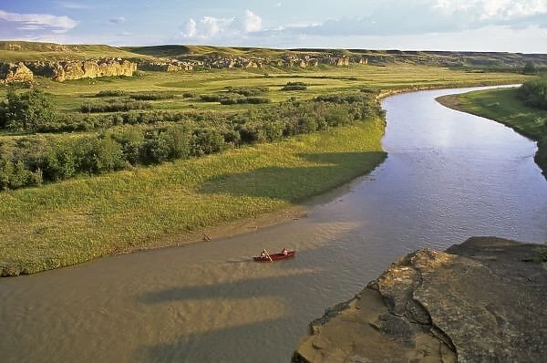Canoeing on the Milk River at Writing On Stone Provincial Park in Alberta, Canada (MR)