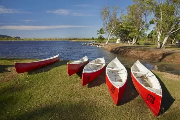 Framed Print : Canoes, Kimberleyland Holiday Park, Lily Creek Lagoon, Lake Kununurra, Kununurra