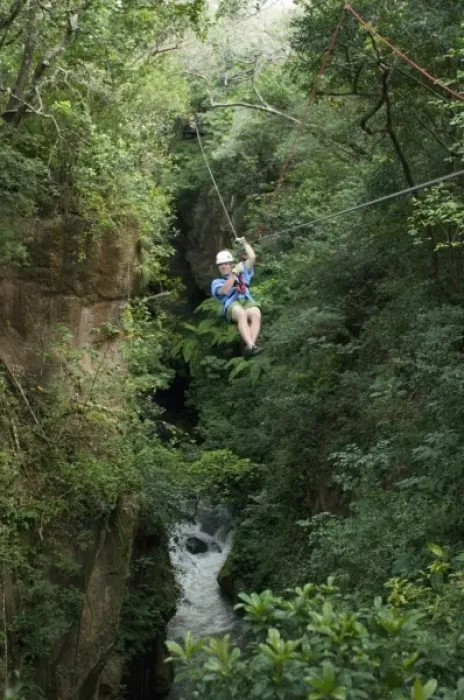 Framed Print : Canopy Tour, Rio Blanco canyon, Hacienda Guachapelin, Rincon de la Vieja, Costa Rica, model released