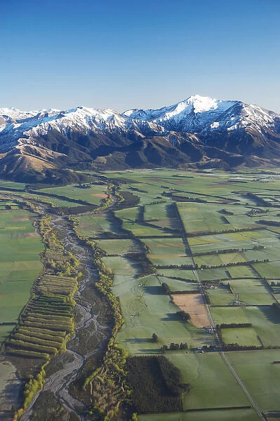 Canterbury Plains and Southern Alps, near Methven, South Island, New Zealand - aerial