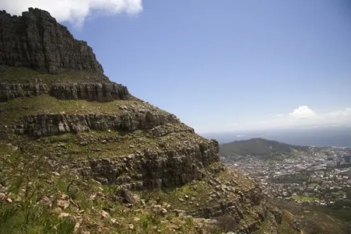 Framed Print : Cape Town, Cape Peninsula, South Africa. Hiking up to Table Mountain