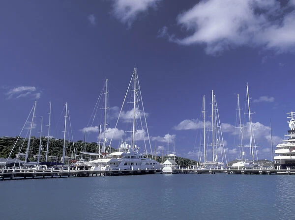 Caribbean, Antigua & Barbuda, Antigua, English Harbour Morning view of yacht harbor
