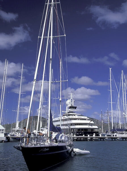 Caribbean, Antigua, Barbuda, English Harbour. Morning view of yacht harbor