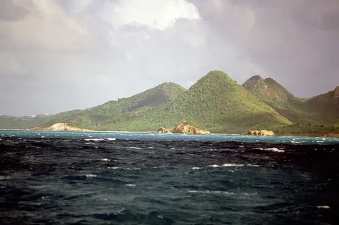 Framed Print : Caribbean, Antigua. Peaks of Antigua viewed from the sea Framed Print : Caribbean, Antigua. Peaks of Antigua viewed from the sea