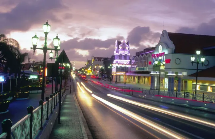 Framed Print : 01. Caribbean, Aruba, Oranjestad. Night scene
