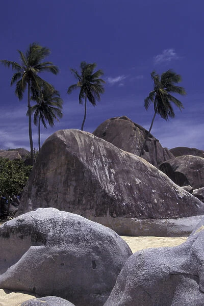 CARIBBEAN, British Virgin Islands, Virgin Gorda Rock formations in the sand of