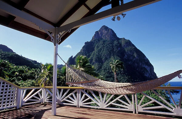 Caribbean, BWI, St. Lucia, The Pitons from Stonefield Estate