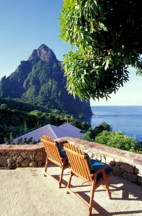 Framed Print : Caribbean, BWI, St. Lucia, The Pitons from Stonefield Estate Framed Print : Caribbean, BWI, St. Lucia, The Pitons from Stonefield Estate
