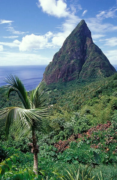 Caribbean, BWI, St. Lucia, View of the Pitons from Ladera Resort
