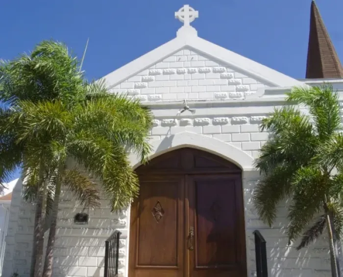 Framed Print : Caribbean, Cayman Islands, Grand Cayman, Georgetown. White church on Grand Cayman