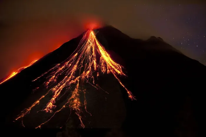 Framed Print : Caribbean, Costa Rica. Mt. Arenal erupting with molten lava Framed Print : Caribbean, Costa Rica. Mt. Arenal erupting with molten lava