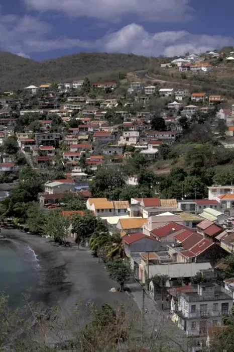Framed Print : Caribbean, French West Indies, Martinique; Case Pilote Aerial view of fishing town Framed Print : Caribbean, French West Indies, Martinique; Case Pilote Aerial view of fishing town