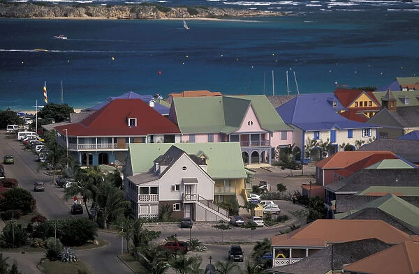 Caribbean, French West Indies, St. Martin Orient Beach; Orient Bay Village; aerial