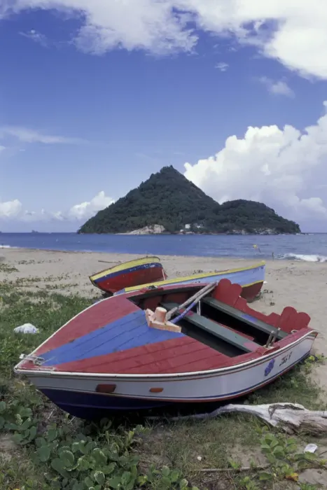 Framed Print : CARIBBEAN, Grenada Colorful fishing boats on beach