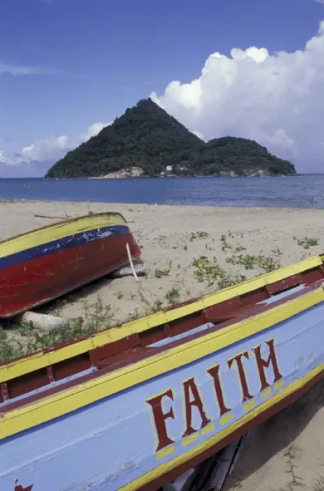 Framed Print : CARIBBEAN, Grenada Fishing boats on coastline