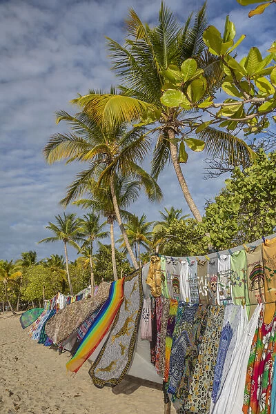 Caribbean, Grenada, Mayreau Island. Vendors colorful display