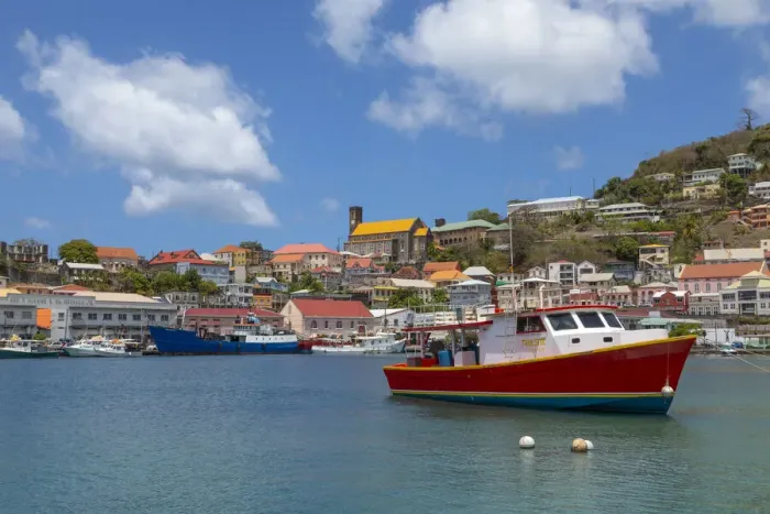 Framed Print : Caribbean, Grenada, St. George s. Boats in The Carenage harbor