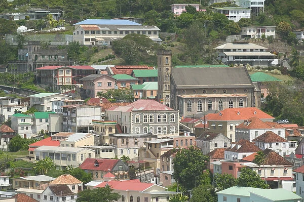 Caribbean, GRENADA, St. Georges View of Grenadan Parliament & Catholic Cathedral