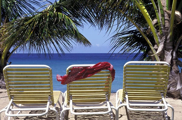Caribbean, Grenada, Tamarind Bay. Three beach chairs