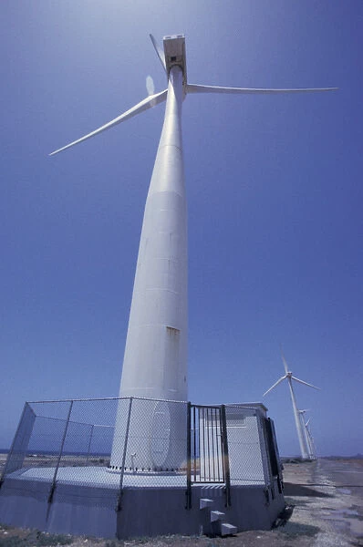 Caribbean, Netherland Antilles, Curacao, near Playa Kanoa Windmill electric generators