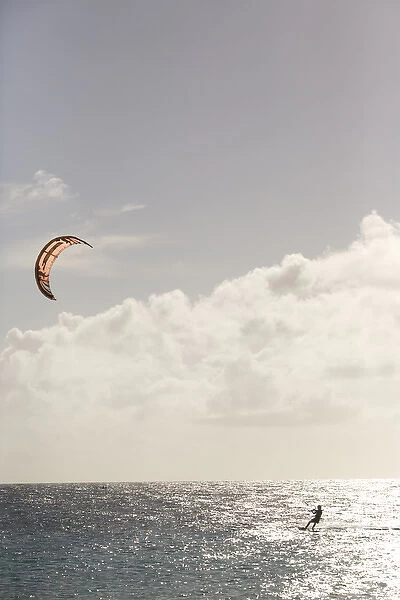 Caribbean, Netherlands Antilles, Bonaire. Kite-surfer