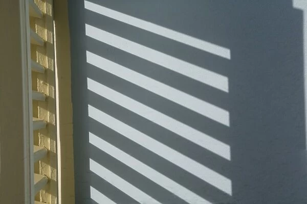 Caribbean, Netherlands Antilles, Curacao, Willemstad, Shadow of window shutters on blue wall