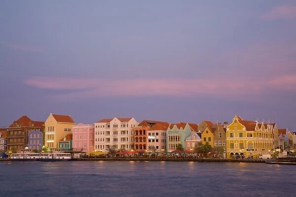 Caribbean, Netherlands Antilles, Curacao, Willemstad, Punda quarter. Colorful businesses