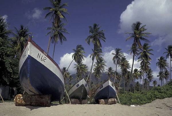 Caribbean, Nevis Boats on Pinney Beach