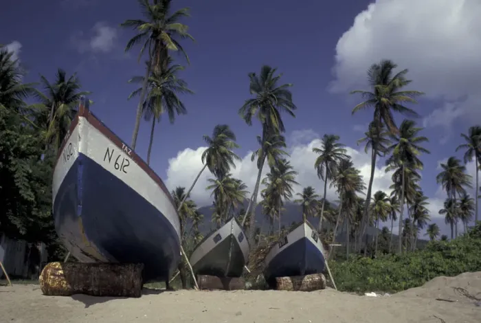 Framed Print : Caribbean, Nevis Boats on Pinney Beach