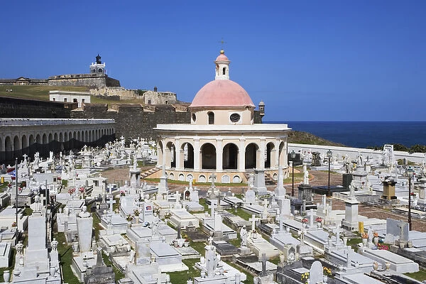 Caribbean, Puerto Rico, Old San Juan. El Morro Fort and cemetery. Credit as: Dennis