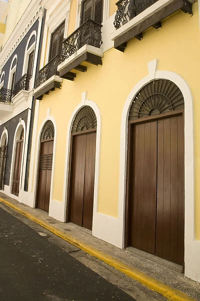 Caribbean, Puerto Rico, Old San Juan. Traditional architecture with arched doors
