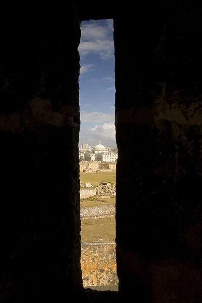 Caribbean, Puerto Rico, Old San Juan. View through window of turret of Fort San Cristobal
