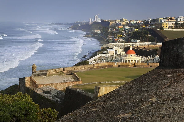 Caribbean, Puerto Rico, San Juan. View of city from Fort San Cristobal. Credit as