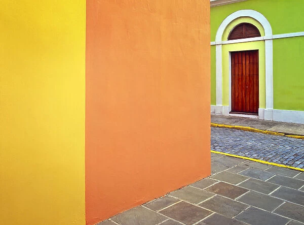 Caribbean, Puerto Rico, San Juan. Door and colorful building walls