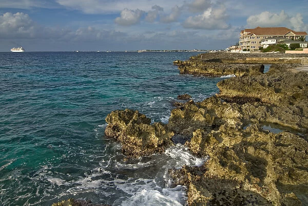 Caribbean Sea, Cayman Islands. Coral shoreline in George Town