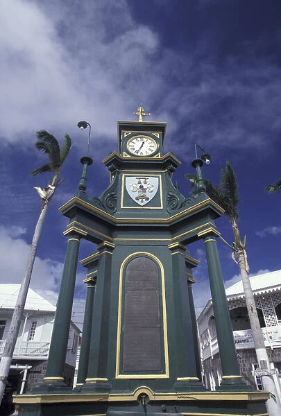 CARIBBEAN, St. Kitts, Basseterre Clock tower in main square