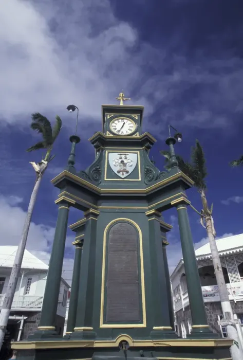 Framed Print : CARIBBEAN, St. Kitts, Basseterre Clock tower in main square