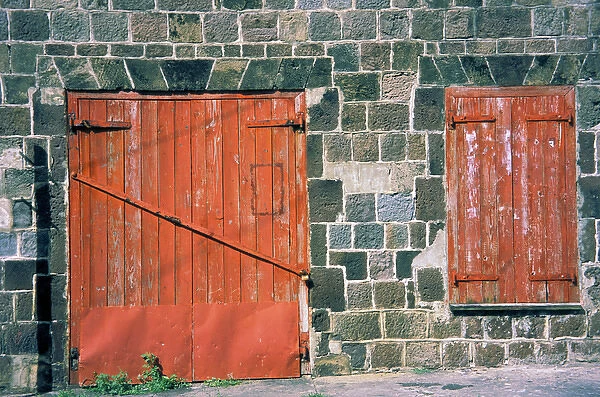 Caribbean, St. Kitts. Matching red window and door