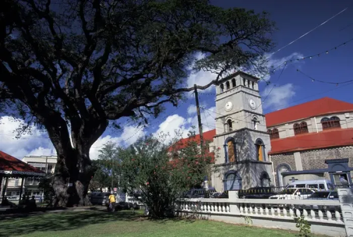Framed Print : Caribbean, St. Lucia, Castries. Derek Walcott square and the Cathedral of the Immaculate