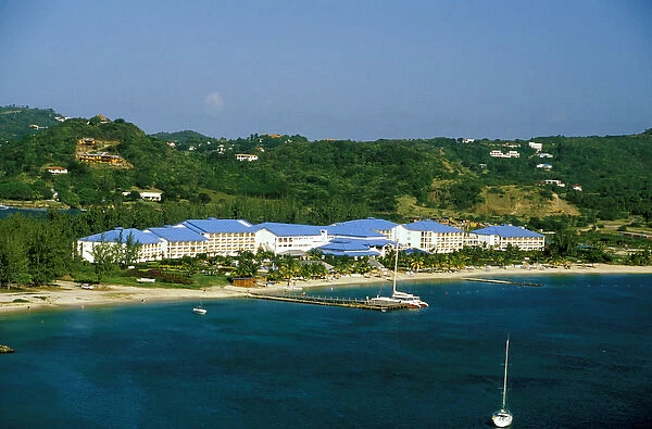 Caribbean, St. Lucia, Soufriere, Rodney Bay. Resort Hotel on bay