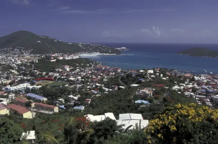 Framed Print : CARIBBEAN, St. Thomas, Charlotte Amalie View of city and harbor