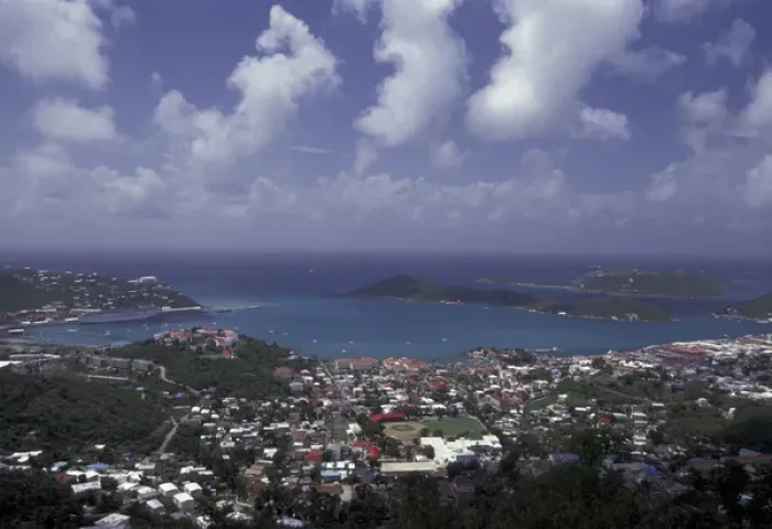 Framed Print : CARIBBEAN, St. Thomas, Charlotte Amalie View of town and harbor