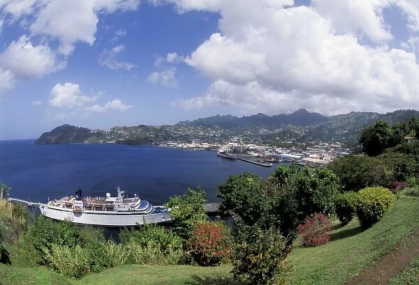 Caribbean, St. Vincent, Grenadines, Kingstown. View of harbor and ships