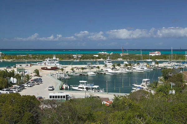 Caribbean, TURKS & CAICOS-Providenciales island-Turtle Cove: High angle View of