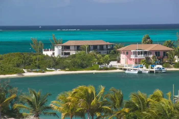 Framed Print : Caribbean, TURKS & CAICOS-Providenciales island-Turtle Cove: High angle View of Framed Print : Caribbean, TURKS & CAICOS-Providenciales island-Turtle Cove: High angle View of
